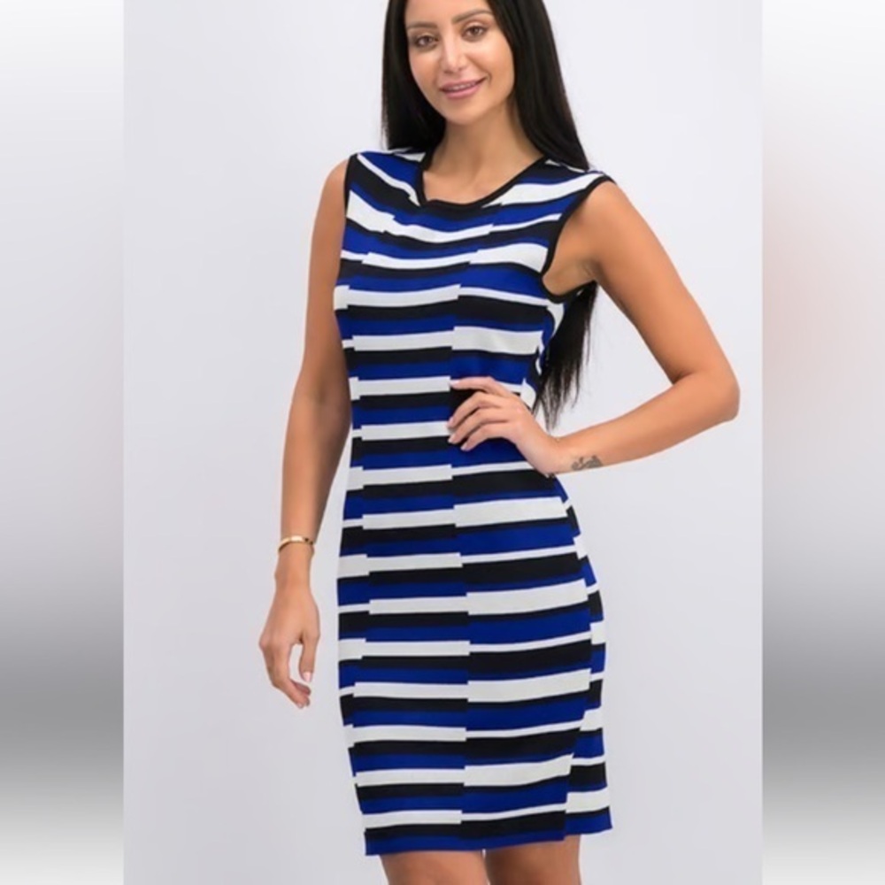 Calvin Klein Striped Sleeveless Midi Dress. Knit material.